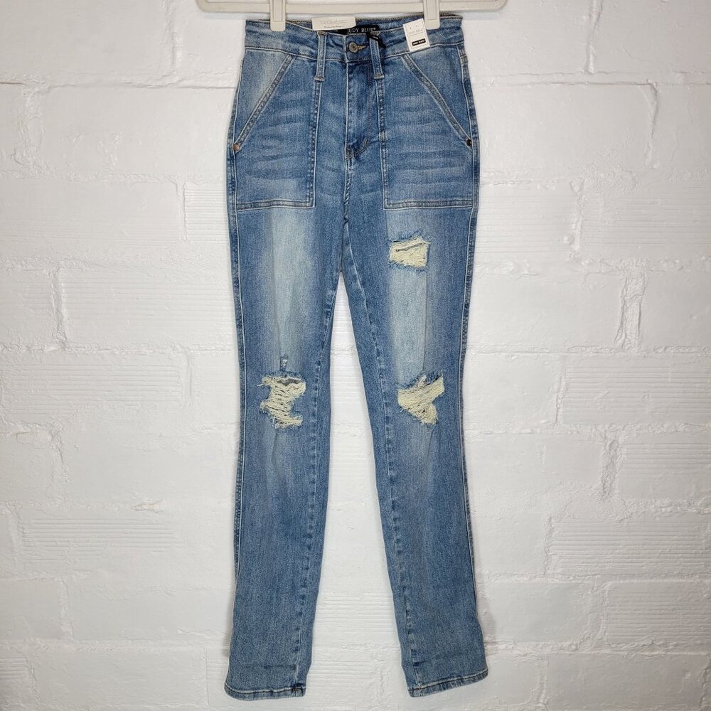 Judy Blue Women's Junior's Size 3 Jeans Boyfriend Fit High Waist Distressed - Picture 1 of 10